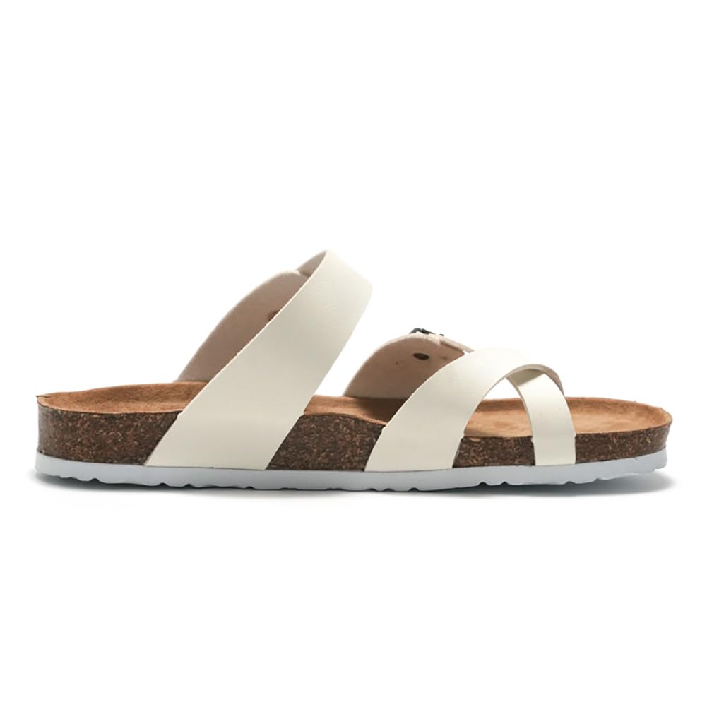 Мужские сандалии из пробки с перекрестными ремешками, плоские, удобные, легкие, пляжные, летние, на платформе [KOSIKINI] Женские, Сандалии, Сандалии, Сандалии, (Белый,