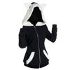 Cute Kawaii Cat Ear Hooded Sweatshirt Women Fuzzy Fleece Plush Hoodies Full Zip Up Color Blocking Y2k Casual Jacket Coats