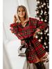 2022 Autumn/Winter Plaid Tie-Waist Long Sleeve Mid-Length Shirt