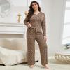 XL To 5XL Plus Size Leopard Pajamas Sets Fashion Homewear 2pcs Suit Long Sleeve T-shirt and Pants Comfort Nightwear Casual Sleepwear Clothing