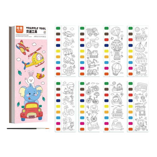 Детская акварельная раскраска 20 узоров сцен 9 цветных блоков кисти краски обучающая книга для рисования