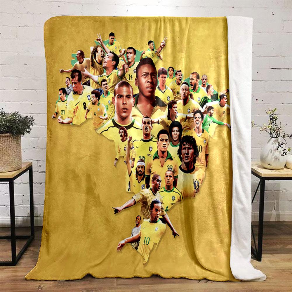 Players in yellow jerseys forming the shape of South America on a yellow background. for all seasons blanket lunch break throw gift