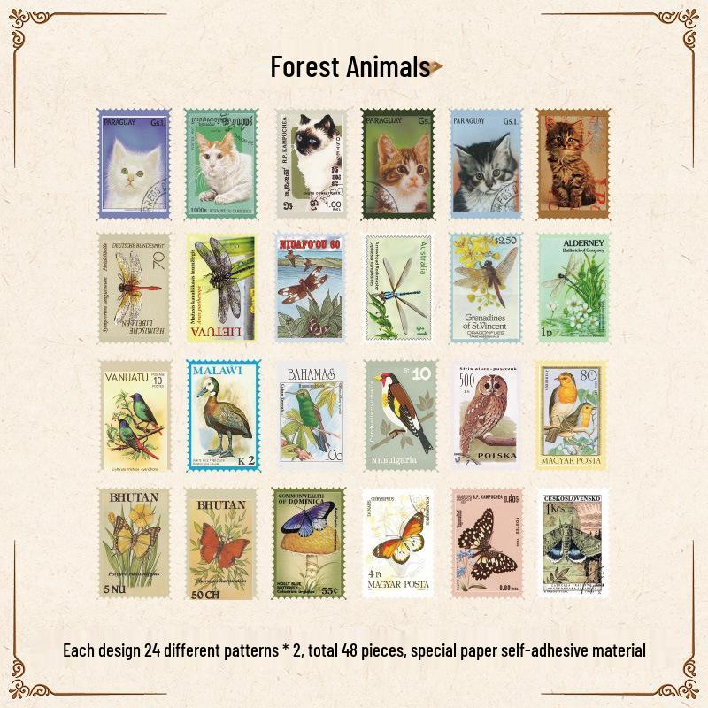 Винтажные литературные марки-наклейки - Серия «Музей филателии» для журналов и поделок DIY