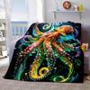 Contemporary Reversible Octopus Print Throw Blanket - Cartoon Themed, All-Season, Non-Woven Polyester, Lightweight, Soft Flannel