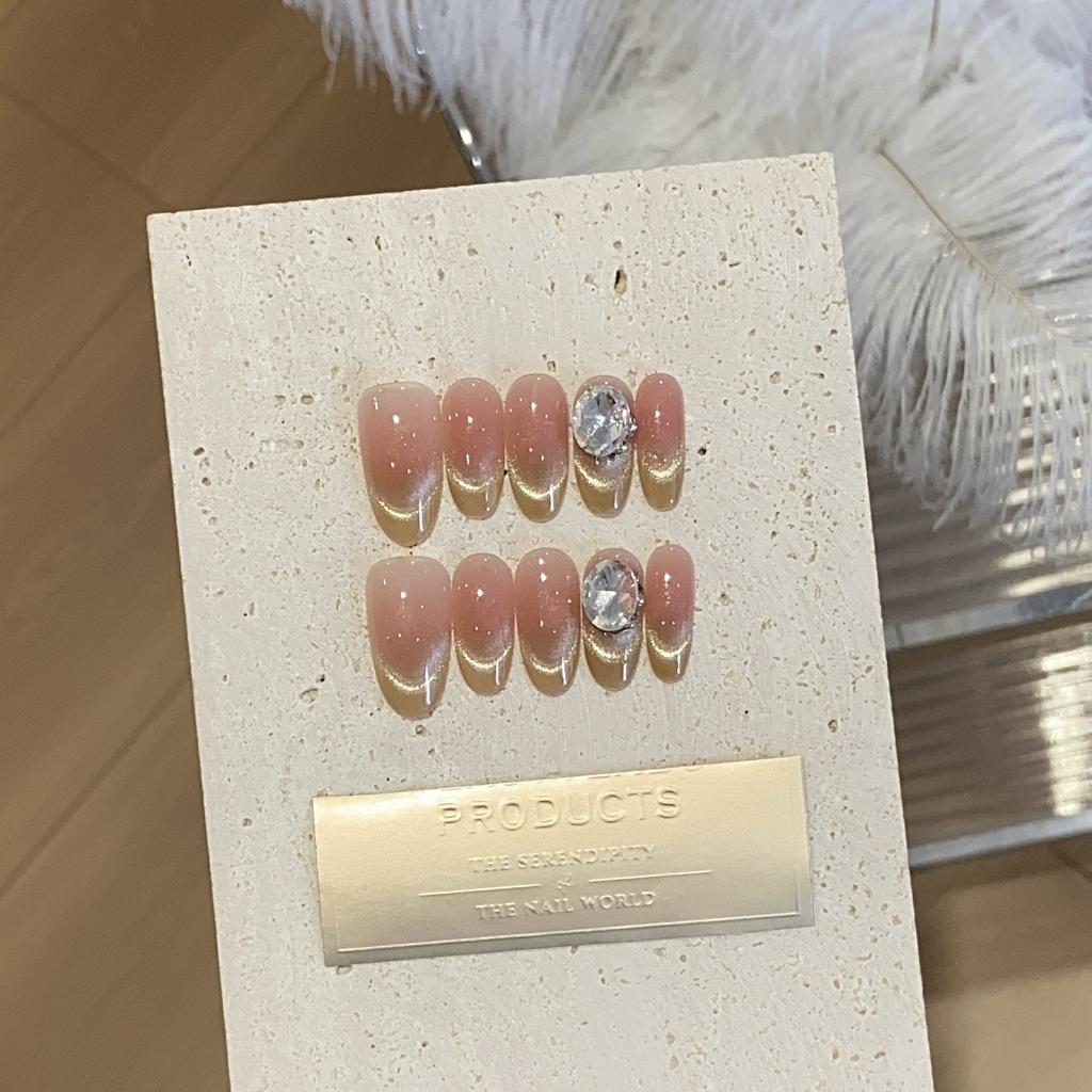 Sweet Peach Gradient Smile French Cat Eye Big Round Diamond Naked Peach Removable Wearable Armor