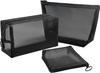 3Pcs Set Small Mesh Makeup Bag Travel Kit - Breathable Cosmetic Pouch with Zippers Portable Organizer