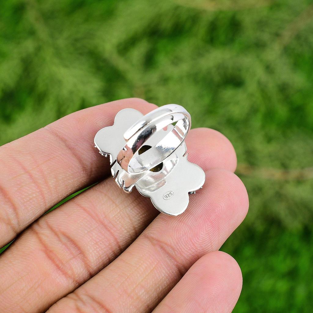 Natural Tiger'S Eye Multi Stone Flower Adjustable Ring 925 Silver For Girls