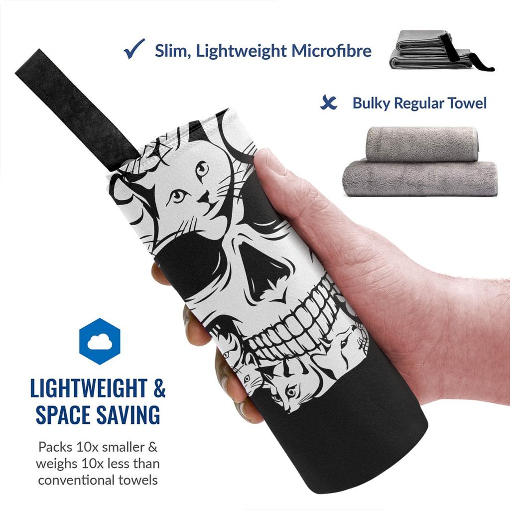 Halloween Funny Cat Skull Cat min Beach Towel Soft Microfiber Quick Dry Absorbent Quick Towels For Bath