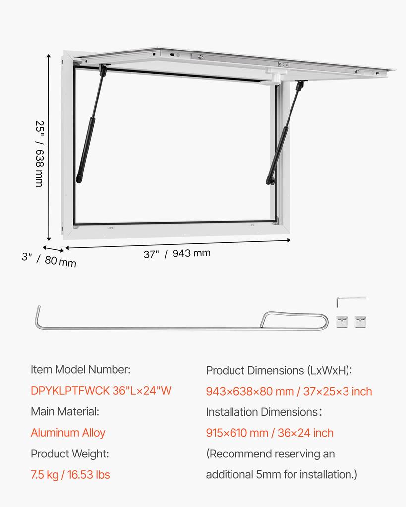 VEVOR Concession Window 92x61 cm, Aluminum Alloy Frame Service Window for Food Truck
