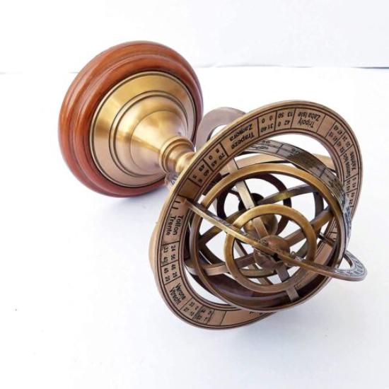 Старинная латунная армиллярная сфера (Глобус)Настольный аксессуар, настольный декоративный элемент, морской пехотинец, армейский глобус, уникальный для офисного использования