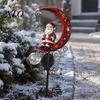 Energy Saving Outdoor Light 31 Inch Solar-Powered Christmas Garden Stake Light, Santa Claus on A Moon LED Pathway Waterproof Metal Path with Snowflake