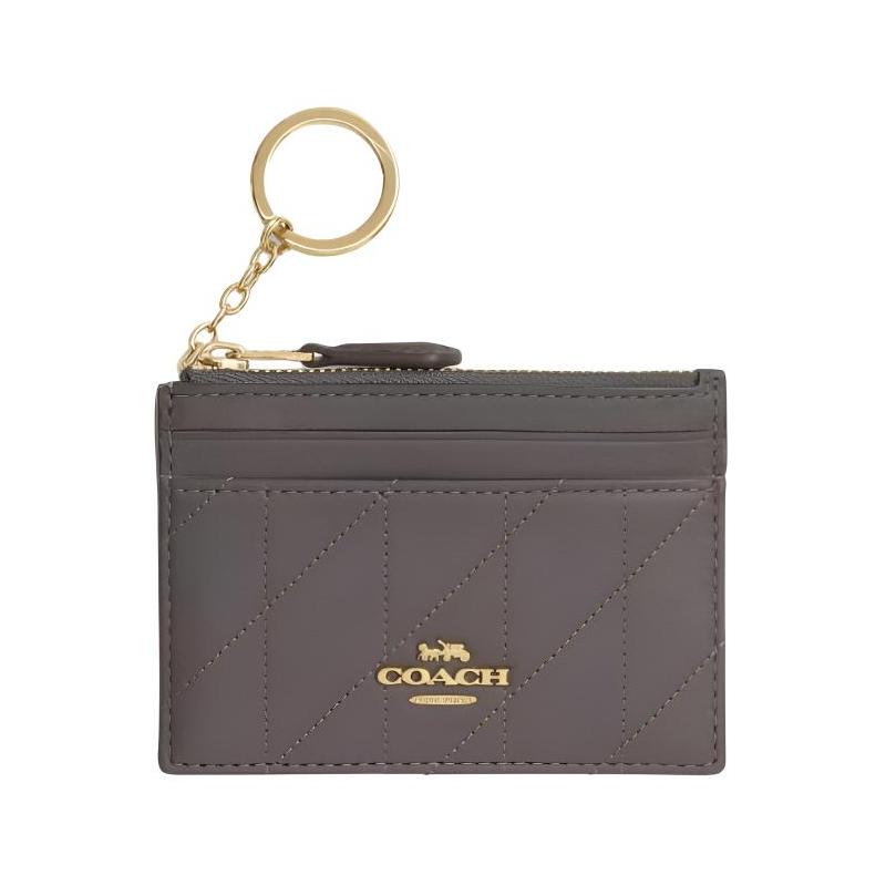 Coach 11 Алмазная клетка Логотип бренда Кожа Наппа Держатель для карт Мини Женский Красно-коричневый красновато-коричневый