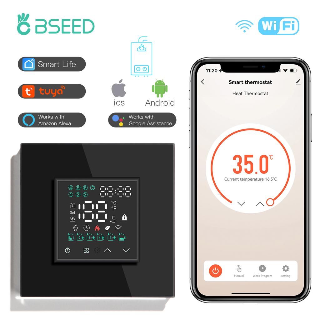 BSEED Wi-Fi Электрические термостаты для напольного отопления, Контроллер температуры для водяного и газового котла, Умные сенсорные переключатели, Tuya Smart Life