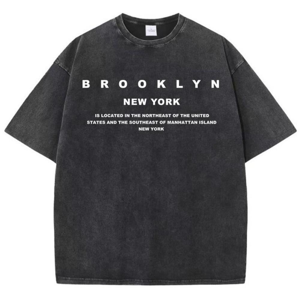 Brooklyn Nyu-York Sloganli Yozgi Vintage Yuvilgan O'ziga Xoslik Paxtali Futbolka Normcore Dumaloq Bo'yin Qisqa Yengli