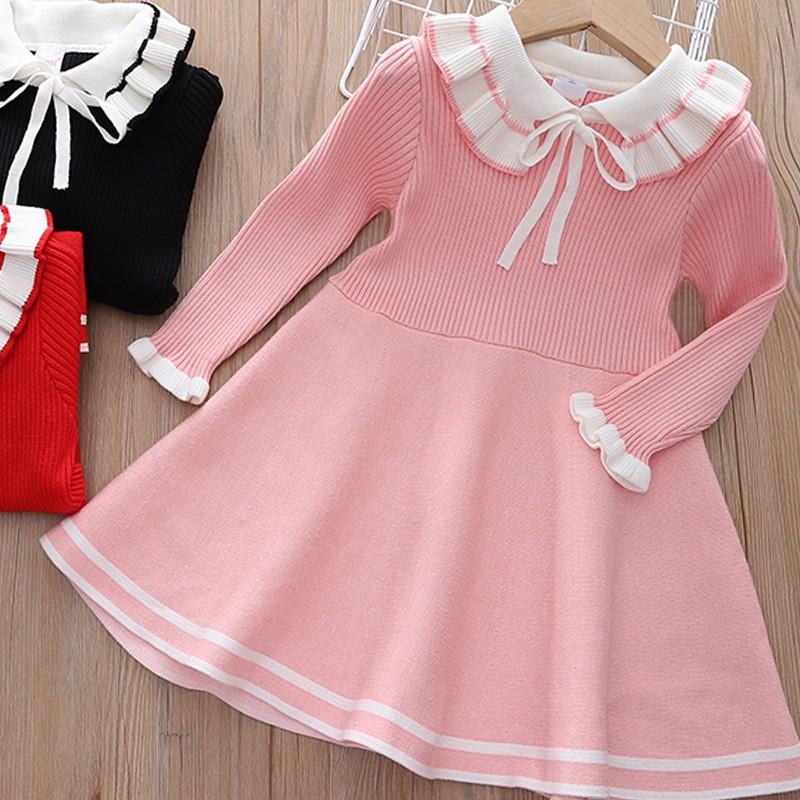 Girls Princess Dress Long Sleeve Knit Sweater Kids Winter Casual Wear