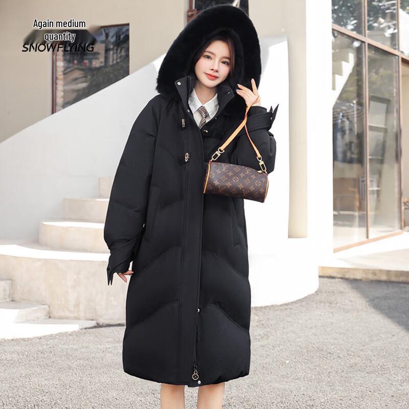 Xue Zhong Fei Women's Long Hooded Down Jacket with Detachable Fox Fur Collar