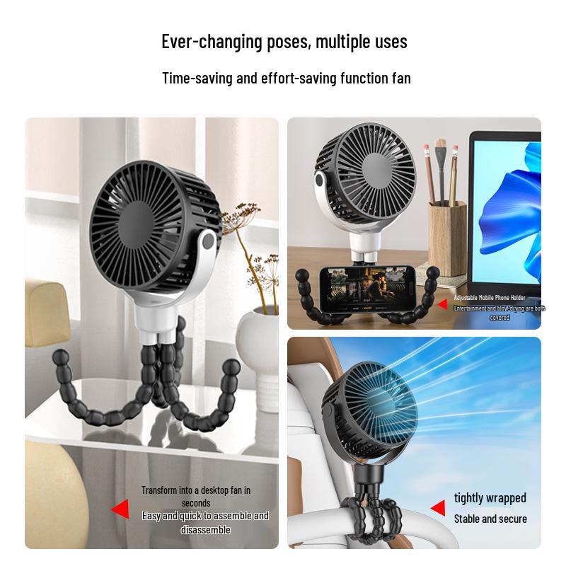 Multifunctional Octopus Stroller Fan: Silent, Timed, Detachable, Tripod, Portable Outdoor Fan
