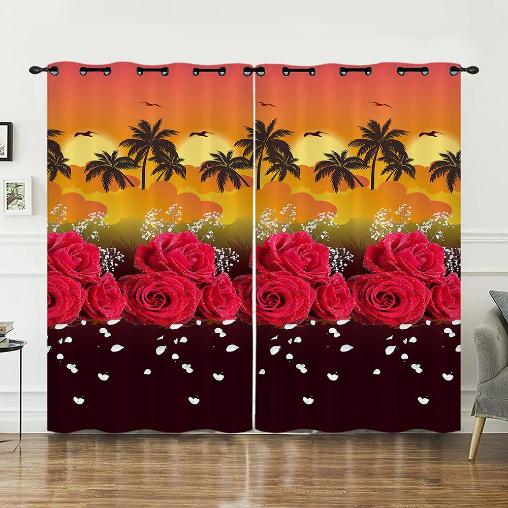 Curtains Rose Love Valentine Hunliji Curtains Bedroom Living Room Blackout Curtain Perforated