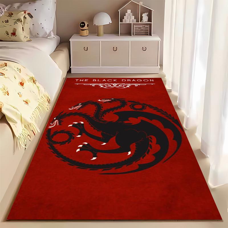 TV Show Art Area Rug, The Black Dragon Targaryen Three Headed Dragon Red Print, Game of Thrones Fan Decor, Non-Slip Mat