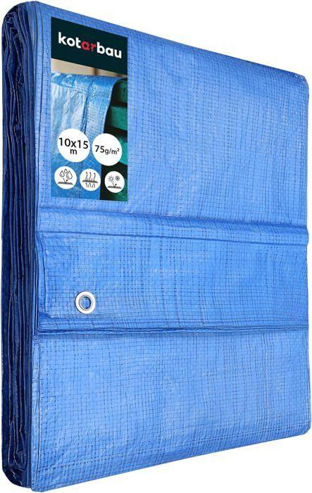 Bâche de Protection Extérieur - Polyéthylène - 10 x 15 m - Bleu - 60 g/m² - Bâche Anti UV - Bache Remorque KOTARBAU