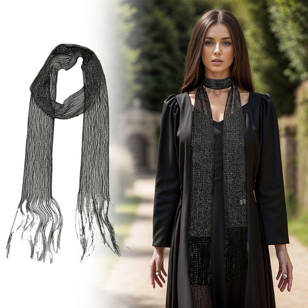 Ретро Длинный Шарф с Кисточками Винтажный Тонкий Шарф Украшение Шейный Платок Модный Шарф Повязка на Голову
