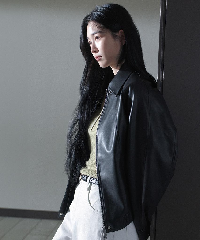 Mind Bridge Women [W] Black Leather Blouson Oversized Jumper
