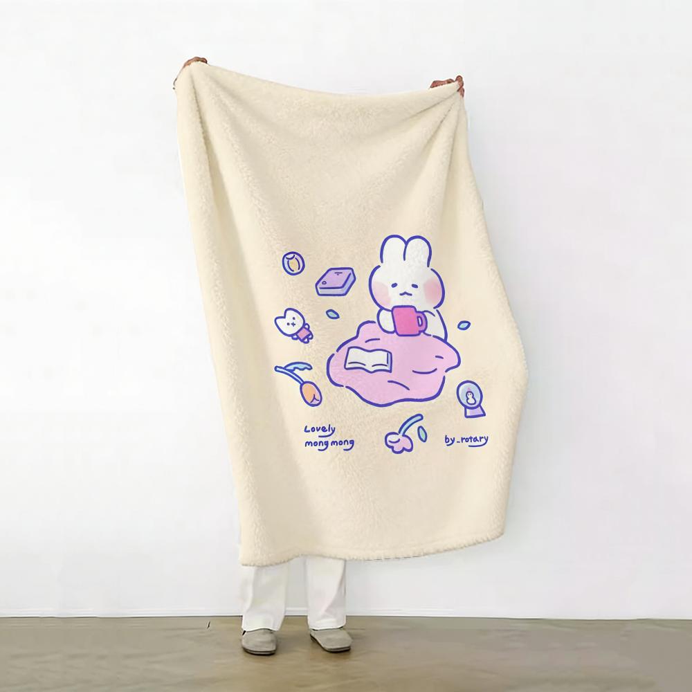 Cartoon meme m mongmong Rabbit meme Throw Soft Warm Flannel Fleece Throw Blanket for Sofa Bed Travel Home