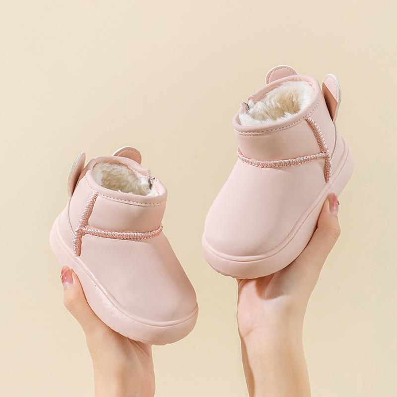 Теплые хлопковые флисовые ботинки для мальчиков, детские высокие зимние сапоги, детские однотонные флисовые зимние ботинки