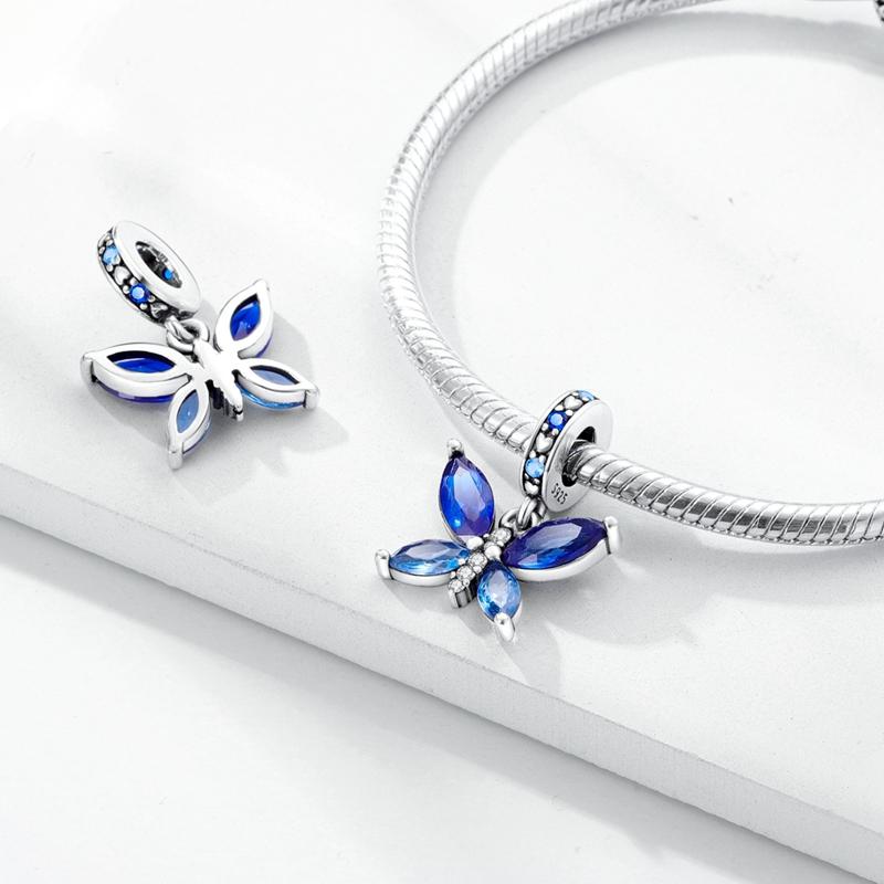 925 Silver Gem Butterfly Dragonfly Flowers Charms Pendant Fit Pandach 925 Bracelets DIY Little Fresh Jewelry