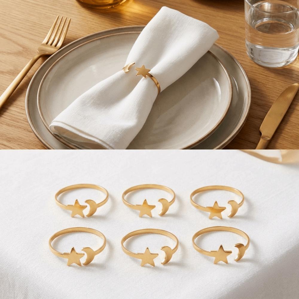 6PCS Modern Star Napkin Buckle Minimalist Serviette Ring Festival Party Napkin Buckle Table Setting