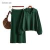 Autumn and Winter New Knit Sweater Set POLO Collar Ladies Simple Trend V-neck Solid Color Loose Slim Dress