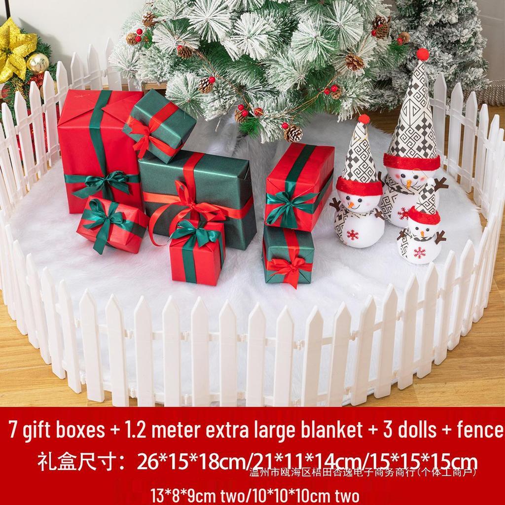 Large Christmas Tree Decoration Set with Snowman, Gift Box, Fence, and Tree Skirt for Shopping Mall Display