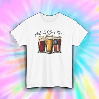 Red White Brew T-Shirt Mens Womens Tees Top | Funny Patriotic Beer Drinking July 4th USA Graphic Tee