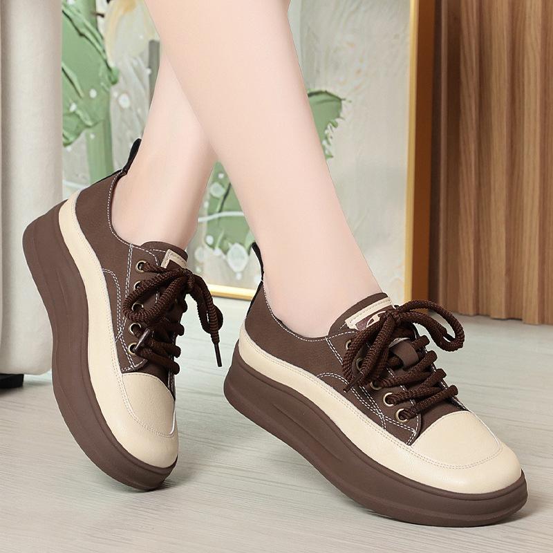 Retro Thick-soled Women's Shoes for Spring and Autumn, All-match, Lace-up Platform White Shoes