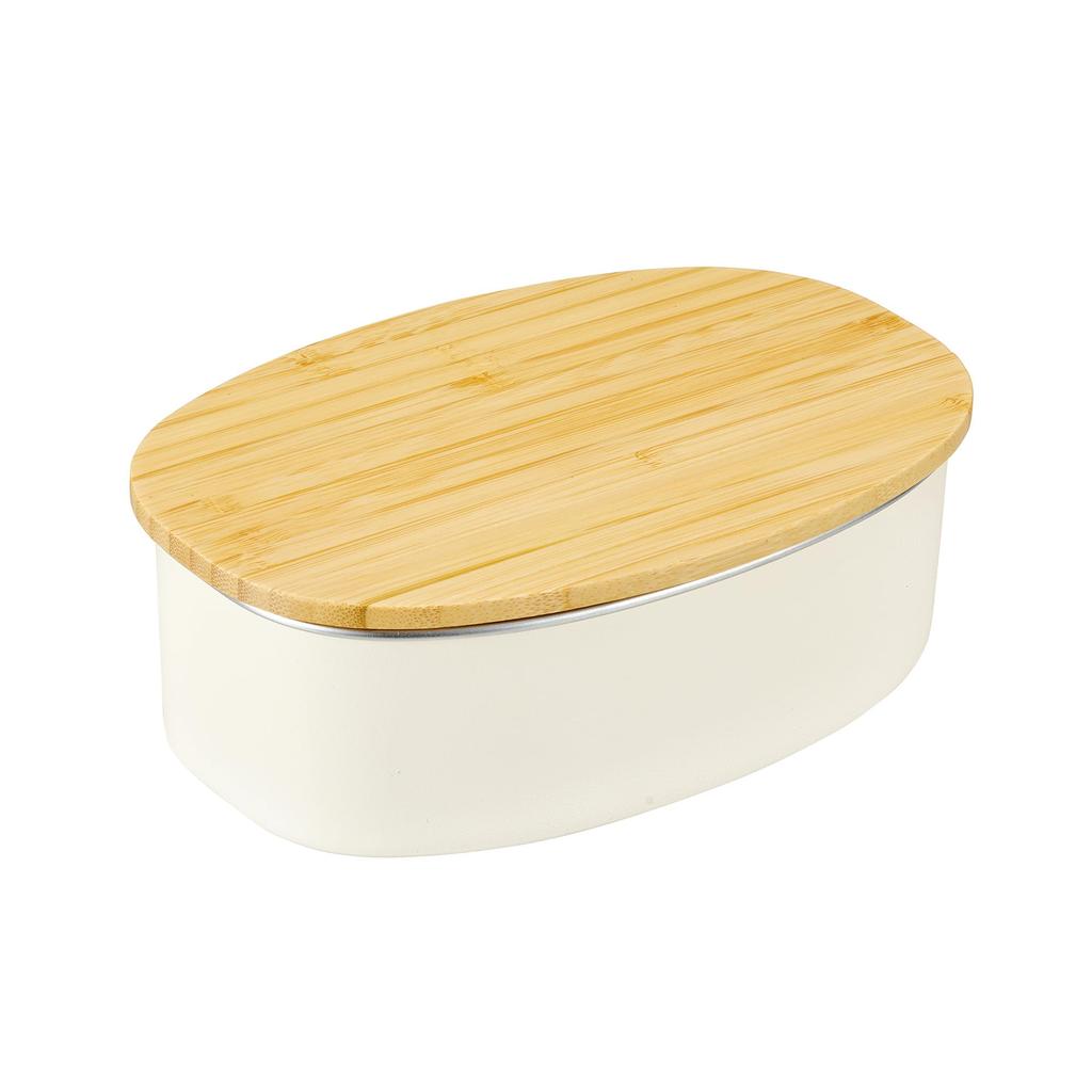Nonoji Stainless Steel Lunch Box, Oval, Microwave and Dishwasher Safe, Stylish and Simple, with Natural Wood Lid, White