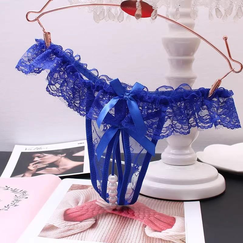 Plus Size Sex Pearl G-string Crotchless Erotic Lingerie Sexy Panties Porn Lace Women Underwear See Through Open Crotch Thongs