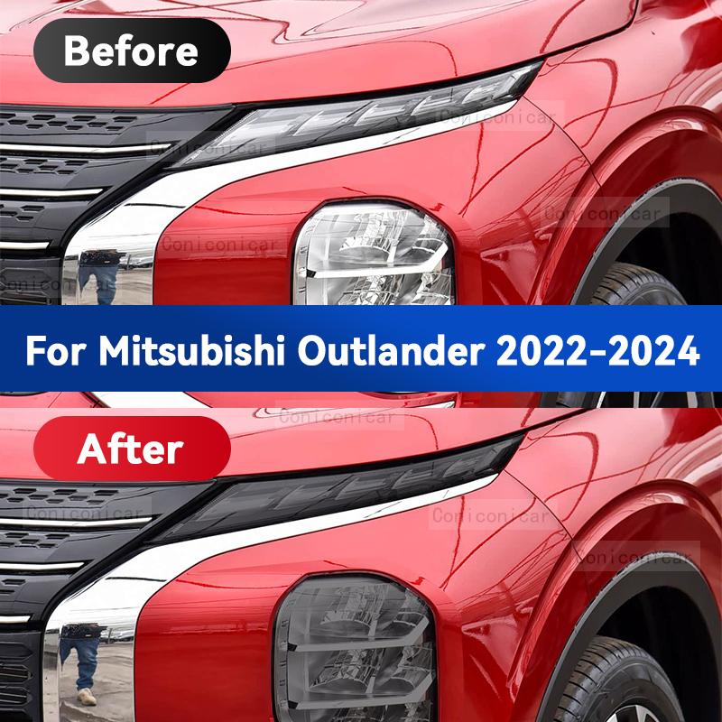 Для Mitsubishi OUTLANDER 2022-2024 Защитная пленка из ТПУ черного дымчатого цвета для автомобильных фар, наклейка-чехол для изменения цвета тонировки передних фар