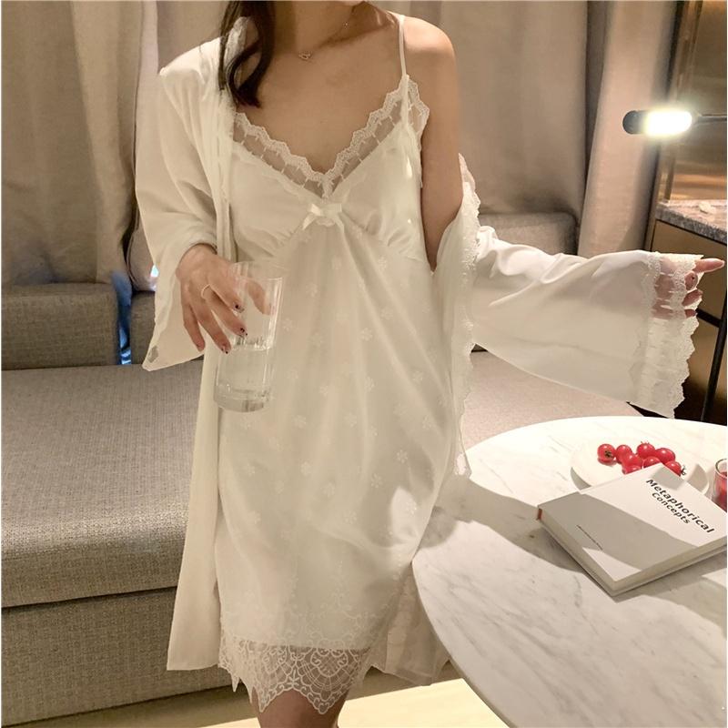 Ледяной шелк с бюстгальтером, женский халат, сексуальный шелковый пижамный комплект, летняя ночная рубашка, домашняя одежда