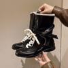 Luxury Vintage Booster Boots Women's Fall Autumn Winter Boxing Frosted Leather Lace-up Ankle Boots Zapatos De Mujer Hot Selling