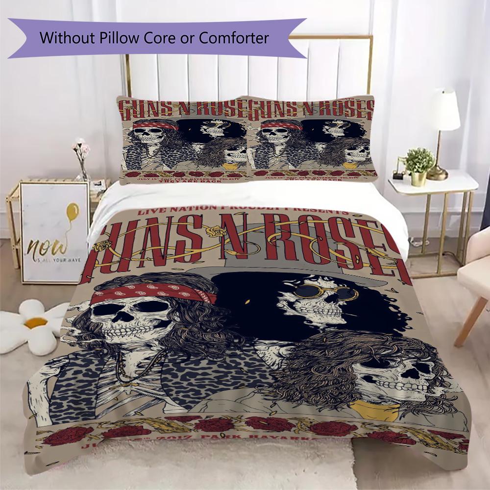 Rock band skull theme Pattern Bedding,Quilt Set Quilt Cover Pillowcase Home Birthday Gift (1*duvet cover+2*pillowcase,without core)XSJT0917531