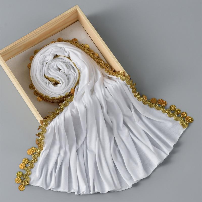 Горячая новинка, универсальный длинный шарф из мерсеризованного хлопка с пайетками, женский малайский, удобный и элегантный, однотонный, простой, головной платок