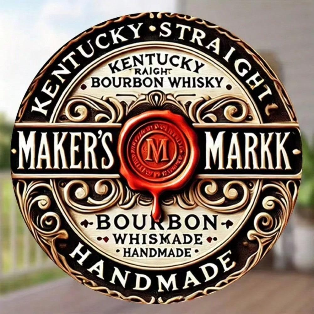 Round Metal Sign Bar Pub Man Cave Vintage Whiskey Decor