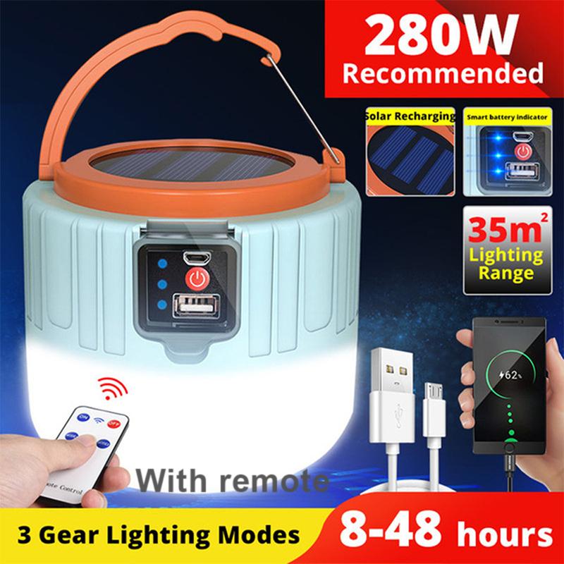 Solar LED Camping Light Waterproof Portable Tent Lamp Rechargeable Lanterns Outdoor Emergency Lights Market Energy Saving Bulb