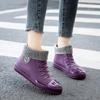 Waterproof PVC Canvas Shoes Women Platform Ankle Rain Boots Fashion Outdoor Rain Shoe Ladies Non Slip Plus Cotton Silicone Boots