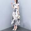 Женское летнее летящее шифоновое платье макси, повседневное платье с коротким рукавом и V-образным вырезом, длинное платье в стиле бохо с цветочным принтом