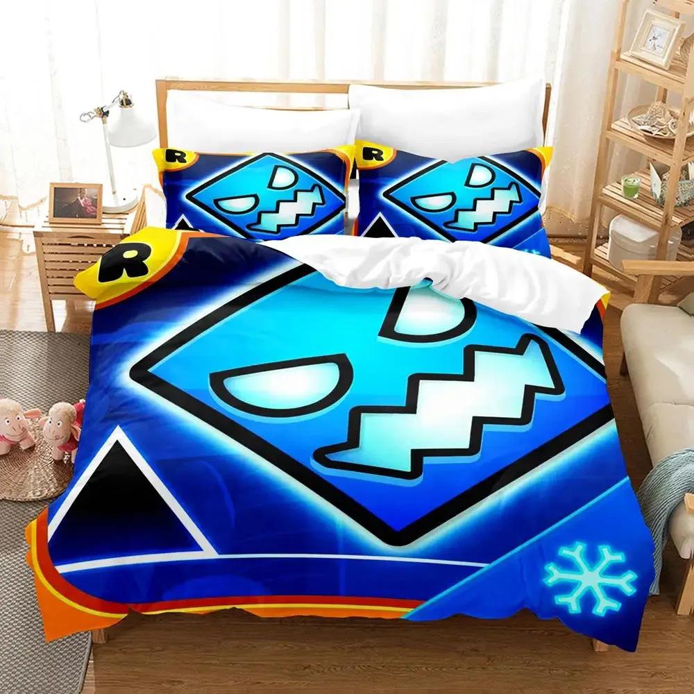 Мультяшный набор постельного белья с 3D-печатью Geometry Dash для детской спальни, размер: односпальный, двуспальный, Queen, King, пододеяльник, наволочка