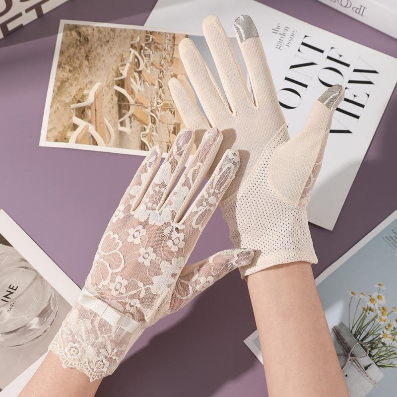 Новые солнцезащитные перчатки женские весенне-летние для улицы, для езды, для вождения, кружевные, нескользящие, с бантом