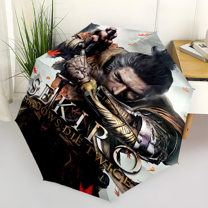 1 шт. Автоматический зонт Sekiro Shadows, 8 спиц, портативный, складной, с черным железным каркасом, для улицы, пляжа, путешествий, пляжный зонт 225