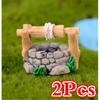 2 Pcs Antique Arch Well Model Resin DIY Garden Miniatures Decorations Vintage House Water Well Fairy Garden Party Ornament