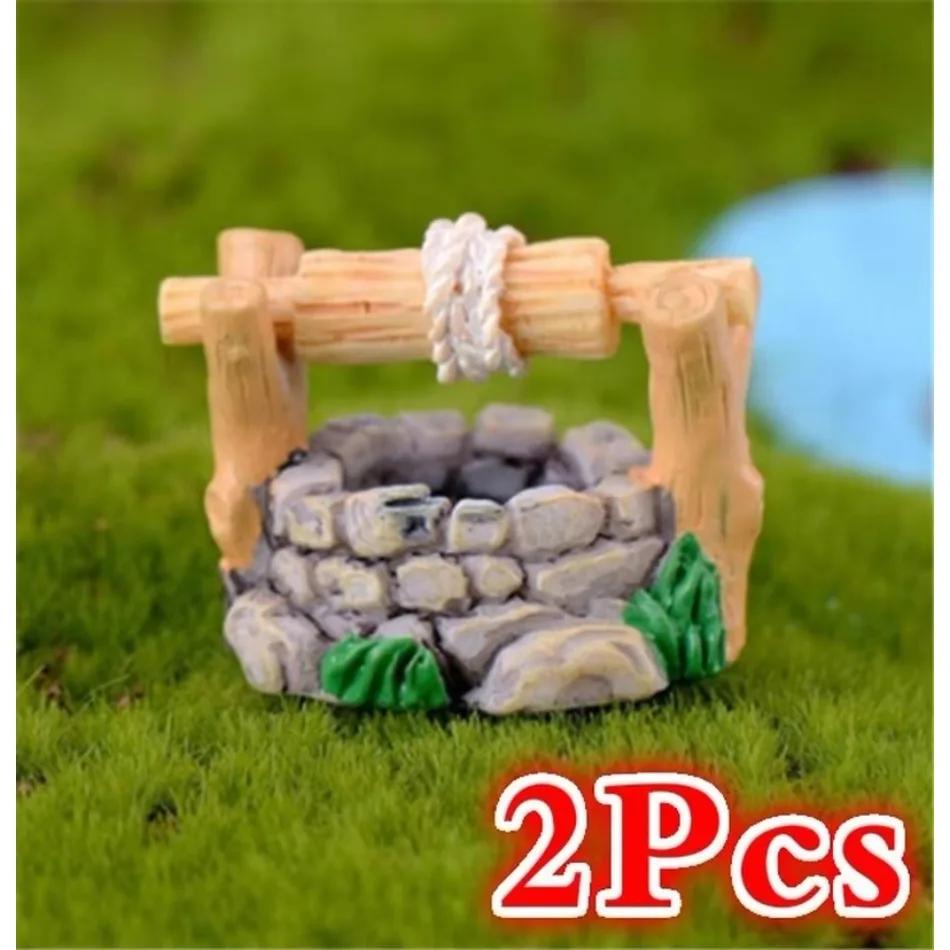 2 Pcs Antique Arch Well Model Resin DIY Garden Miniatures Decorations Vintage House Water Well Fairy Garden Party Ornament